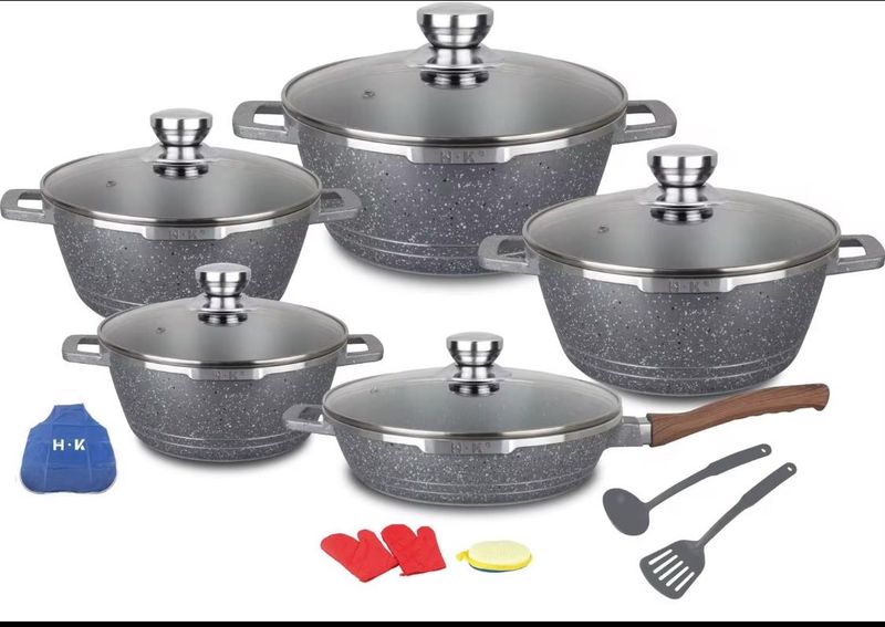 Grey 16-Pieces Granite Non Stick High Quality Set