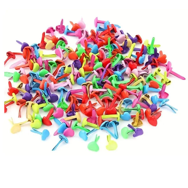 Small Multicolored Heart Shaped Brads - pack of 25