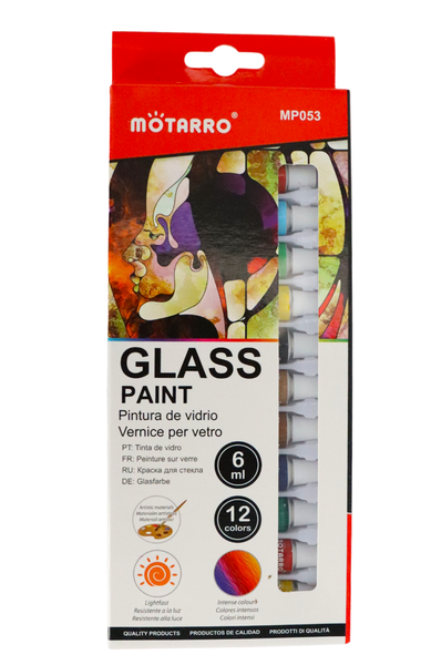 12 Colors Glass Paint Set In Tubes Non Fading - 6ml