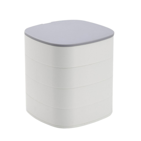 4 Layer 360 Degree Rotary Jewellery Storage Box with Mirror Lid - White