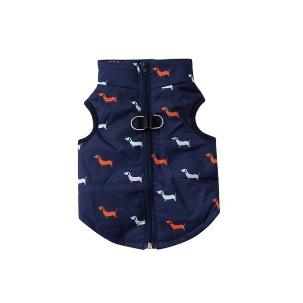 Dog Puffer Jacket - Sausage Dog Print - Extra Small - Navy Blue