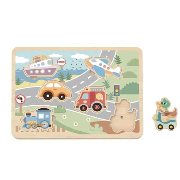 TookyToy - Wooden Sound Puzzle - Vehicles - 7 Pieces