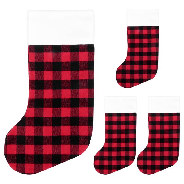4 Pack Christmas Stocking for Party Decoration, L(Red and Black)