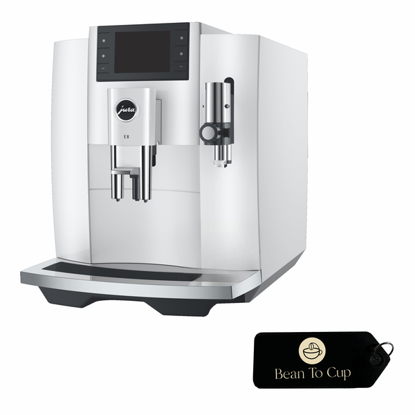 Jura E8 Automatic Bean To Cup Coffee Machine - Piano White &amp; Gel Keyring