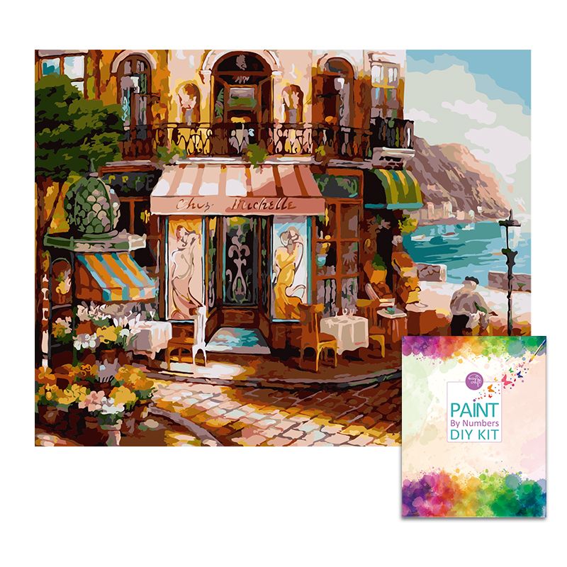 Easy Craft Paint by Number DIY Kit, 50x40cm Little Cafe by the Corner