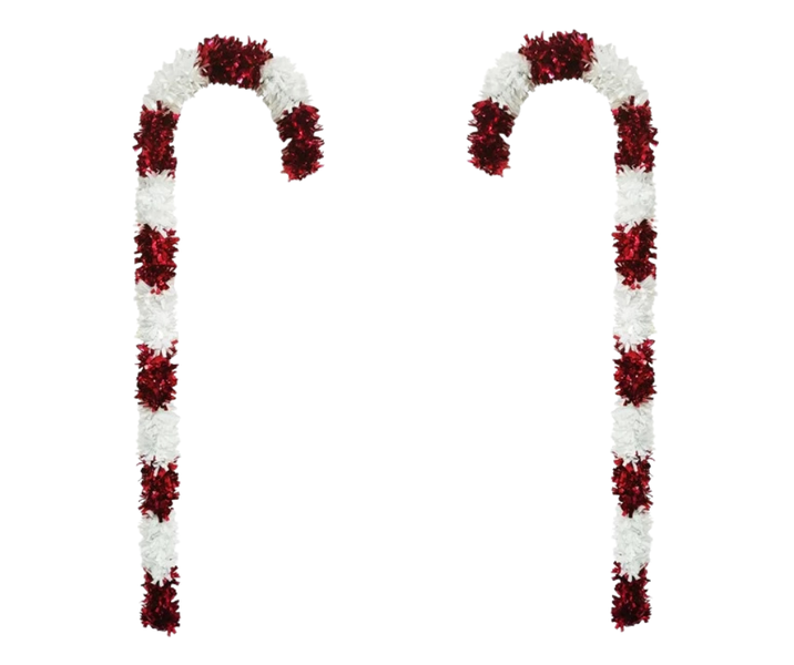 2x Red &amp; Opal Tinsel Candy Cane Christmas Decoration 70 cm