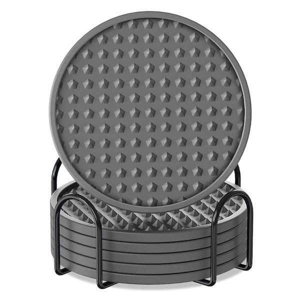 Coasters 6 Pack Drink Coasters with Holder, Non-Slip Rubber Coaster