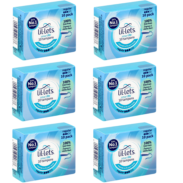 Lil-Lets Tampons Regular Smart Fit Dispenser (6 boxes x 10 tampons)