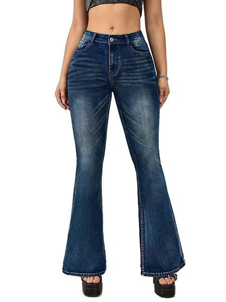 Women's Trendy Flare Jeans Mid-Rise Stretchy Bootcut Curvy Fit Denim Pants