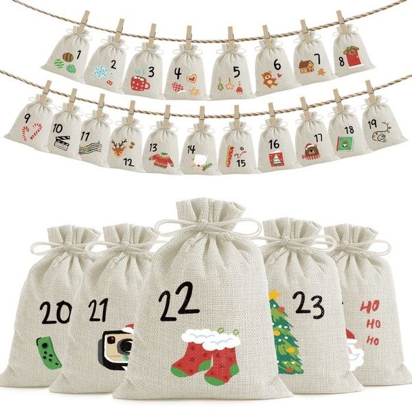 24-Piece Christmas Gift Bags with Drawstrings and Cute Holiday Designs