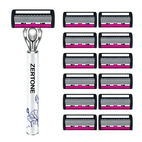 7-Blade Men's Razor Set with 12 Cartridges - White Handle Image