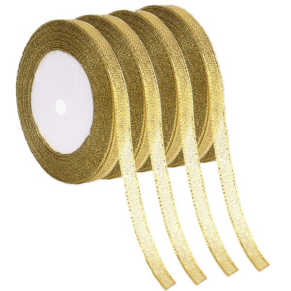 88mx0.6cm Gold/Silver Glitter Fabric Ribbon