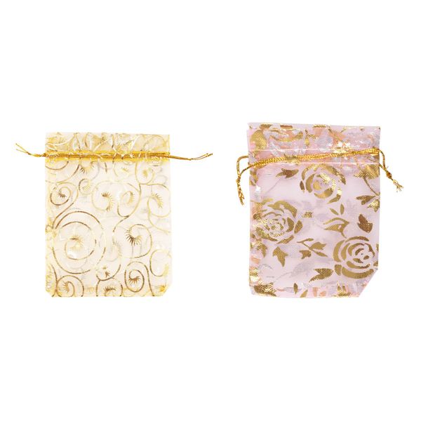 100Pc 7X9Cm Rose Organza Drawstring Gift Jewelry Bags Pink