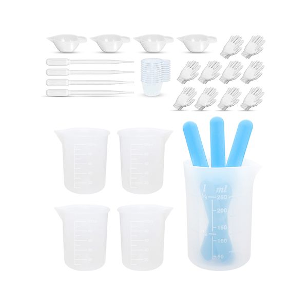 32 Pieces Reusable Resin Mixing Tool Kit Silicone Measuring Cups Tool Kit