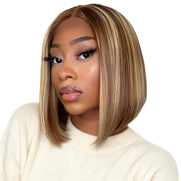 Geebuy 8Inch Wear And Go Glueless Wig Human Hair Ombre Highlight Bob Wig
