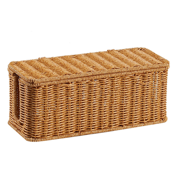 Hand-Woven Rattan Cable Organizer Box - Durable PE Material