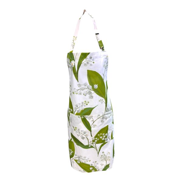 Gift Emporium 100% Cotton Linen Apron - White with Pink Rose Garden Design