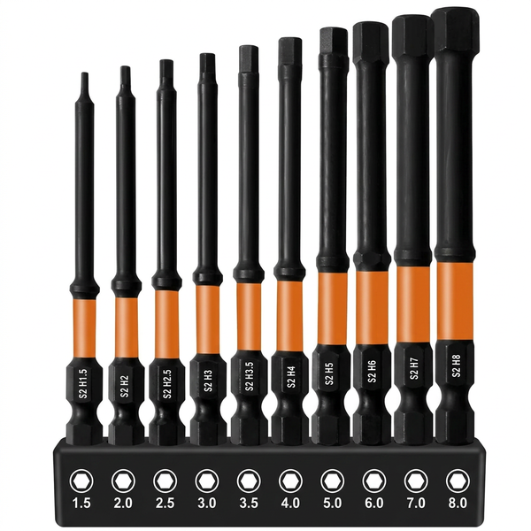 Koirerooy Impact 100mm Long Hex Head Allen Wrench Drill Bit Set 10PCS
