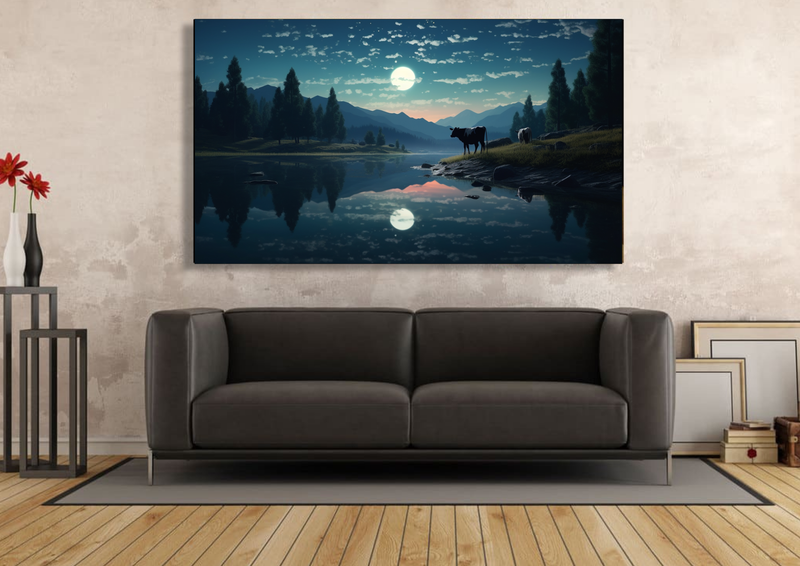 Canvas Wall Art - Moonlight Lake Abstract - IM0233