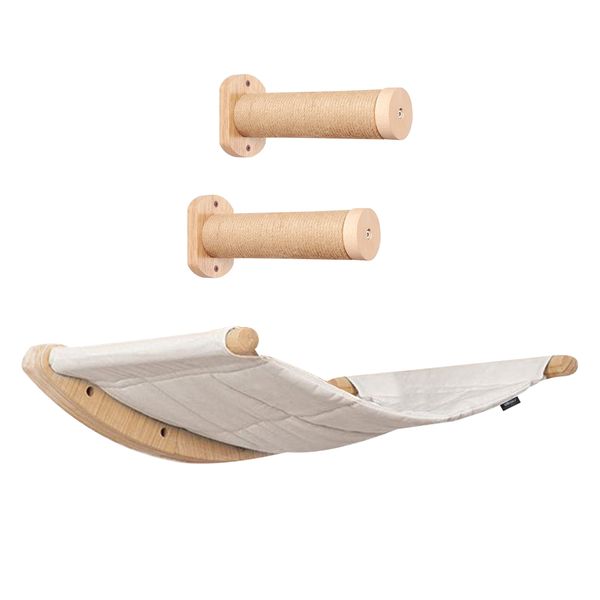 3pcs Wooden Cat Wall Hammock Set