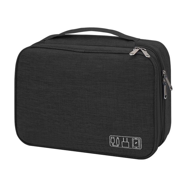 Portable three-layer multi-function data cable storage bag
