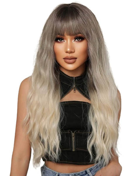 Ombre Long Curly Synthetic Wig With Fringe