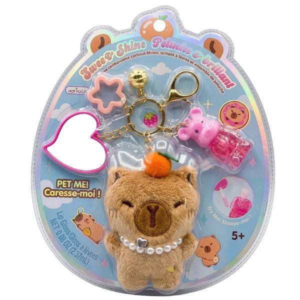 Hot Focus Fluff &amp; Shine Capybara - Plush Keychain with Mirror &amp; Lip Gloss