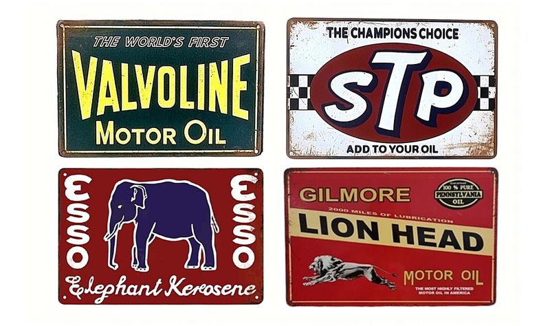 4 x Vintage Retro Style Oil Car Tin Signs, Home Bar Man Cave Garage Decor