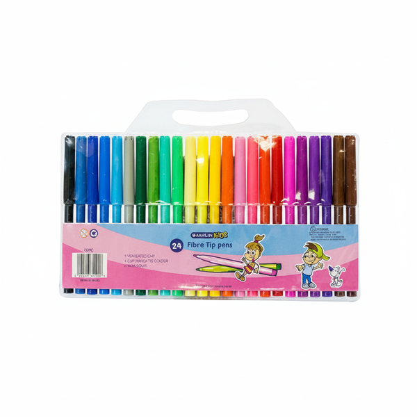 Marlin Kids 24 Piece Fibre Tip Pens - Assorted Colors for Art and Crafts