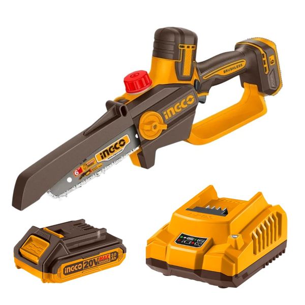Ingco - Cordless Mini Chainsaw 6" Bar with 2Ah Battery &amp; Charger