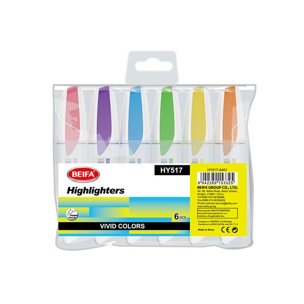 Highlighter Set - 6 Assorted Colours - Chisel Tip-6 Pcs Per Bag-6 Bags