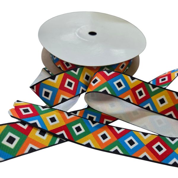 African Inspired Colourful Printed Ribbon 25mm x 20m Roll for Crafts Gifts