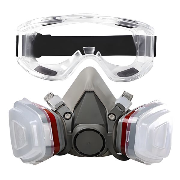 Respirator Gas Mask Half-Face Reusable with Goggles Activated Carbon Filter