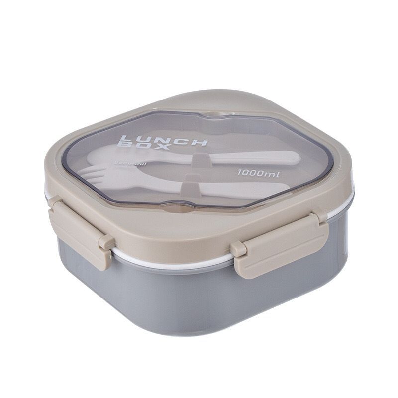 Lunch Box With Spoon Fork Grid Double Layer Food Presevation Microwave ...