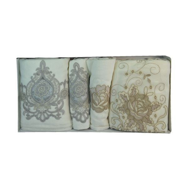 Luxurious Textured Motif Design Soft &amp; Absorbent Hand &amp; Bath Towel Set 2