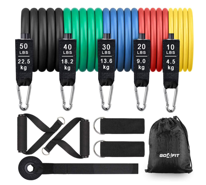 Stretching Exercise Kit, Comprising 11 Accessories and 5 Resistance Tubes