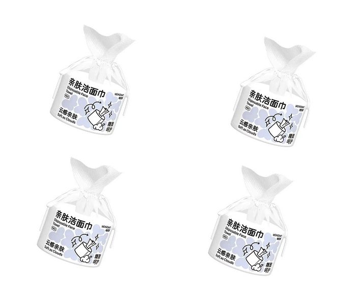 4 Pack - Dry And Wet Dual-Use Soft towel Roll, Drawstring Design Face Towel