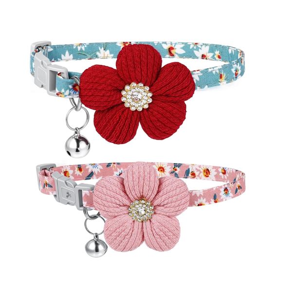 ALANES 2 Pack Small Pet Collars Cute Puppy Dog and Cat Collars with Bell