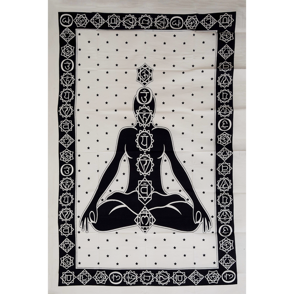 SKA White 7 Chakra Buddha 100% Cotton Single Tapestry Throws