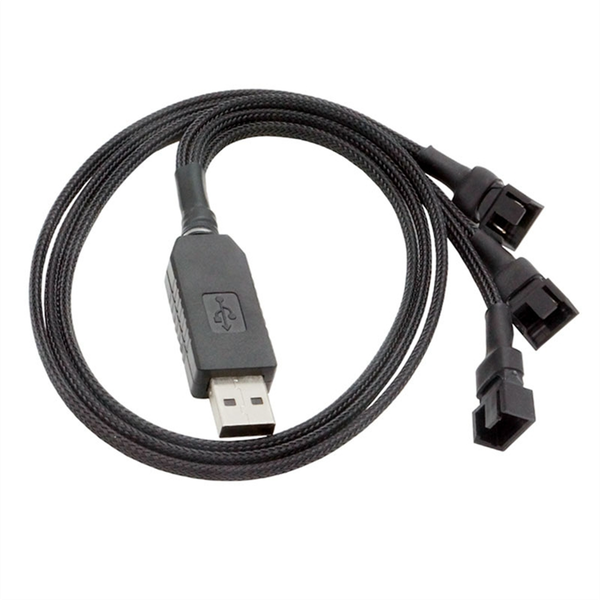 12V USB Fan Power Adapter Cable 1 to 3 Step-Up for 4-Pin PC Cooling Fans