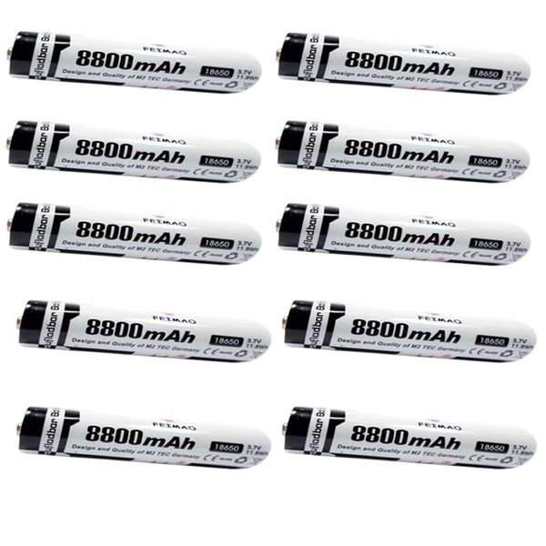 10-Pieces Of Flat Head 18650 8800mah Battery FA-18650-8800