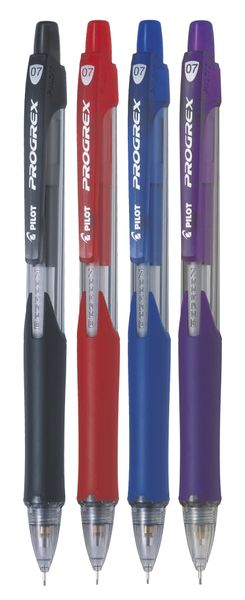 Pilot H-127 Progrex Clutch 0.7mm Pencil Pack of 4- Black, Red, Blue, Violet