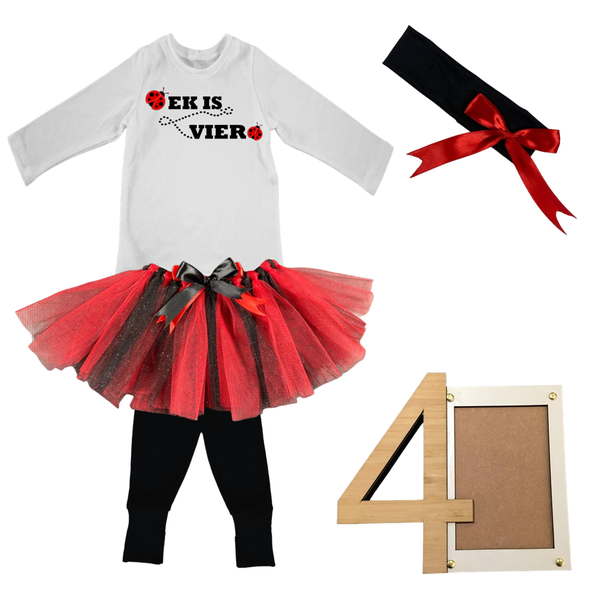 4th Birthday- Lady Bug Tutu With Headband And Photo Frame - Afrikaans