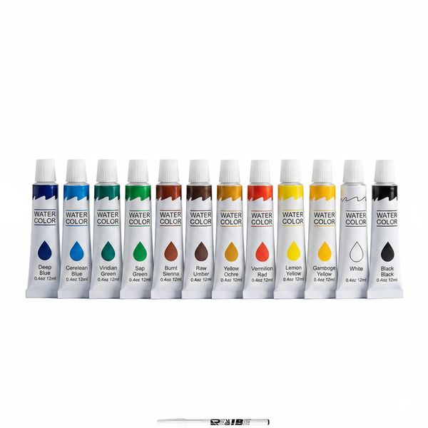 12-Color Artist Watercolor Set, 12ml Tubes, Non-Toxic With ReVibe Pen