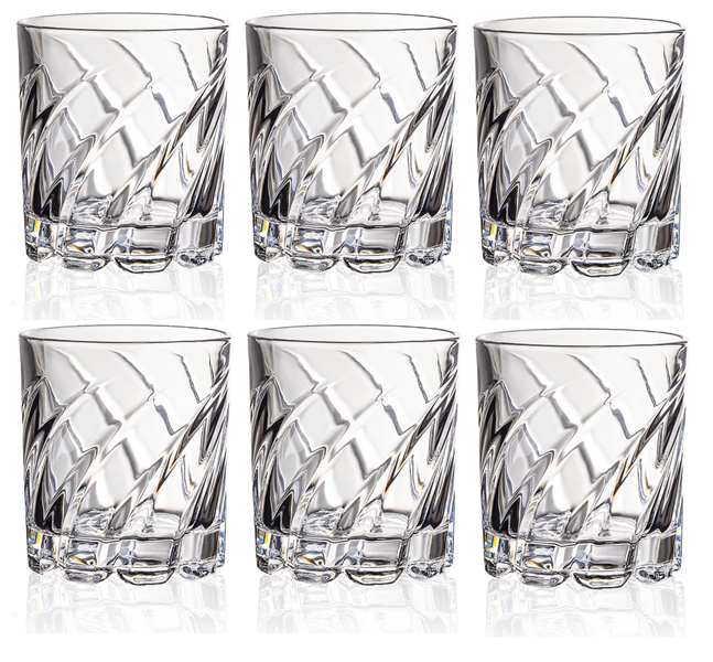 Set of 6 Transparent Rotating Spiral Striped Whiskey Glasses - 280ml