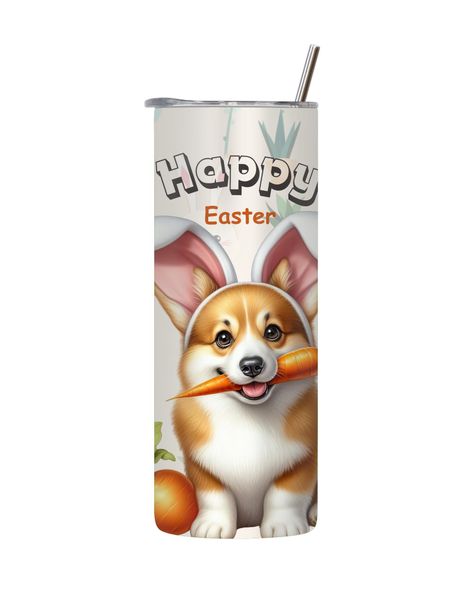Corgi 20 Oz Tumbler with Lid and Straw Graphic Dog Easter Design Present084