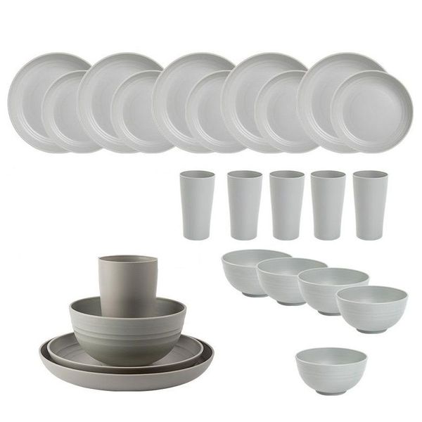 Ojees Homeware- 24 Piece Unbreakable Wheat Straw Dinnerware Set - Pink