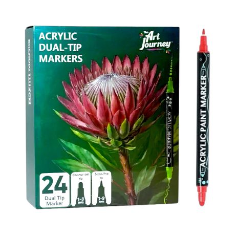 The Art Journey 24-Colour Dual-Tip Acrylic Marker Set - Dot Tip & Fine Tip
