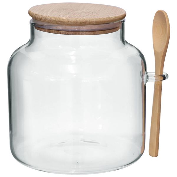 Be Classic Homeware 2000L Glass Storage Jar With Wooden Lid &amp; Spoon