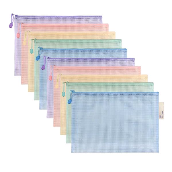 Paper Lion 10 Pcs A4 Macaron Color Mesh Files Zip Lock Bag